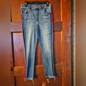 Express High Rise Ankle Red Stripe Jeggings - Size 10